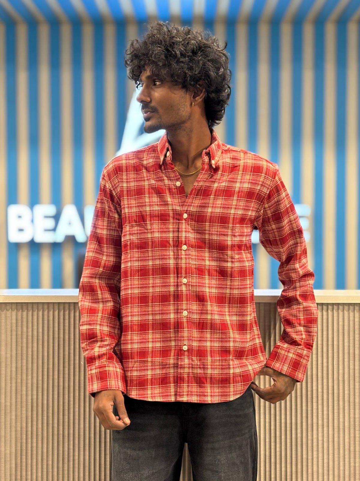 Red Imported Flannel Checked Shirt