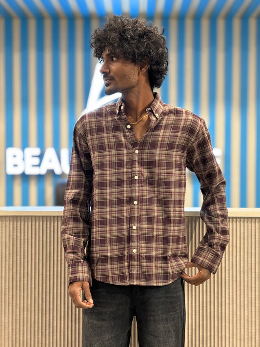 Burgundy Imported Flannel Checked Shirt