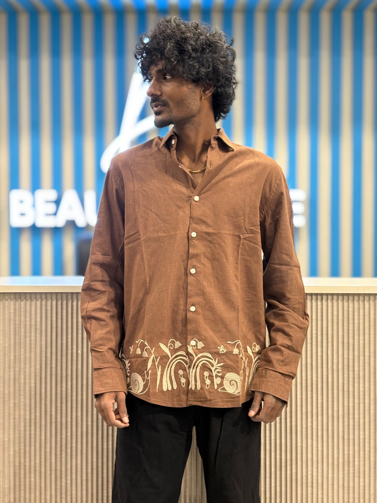 Brown Bottom Embroidery Shirt