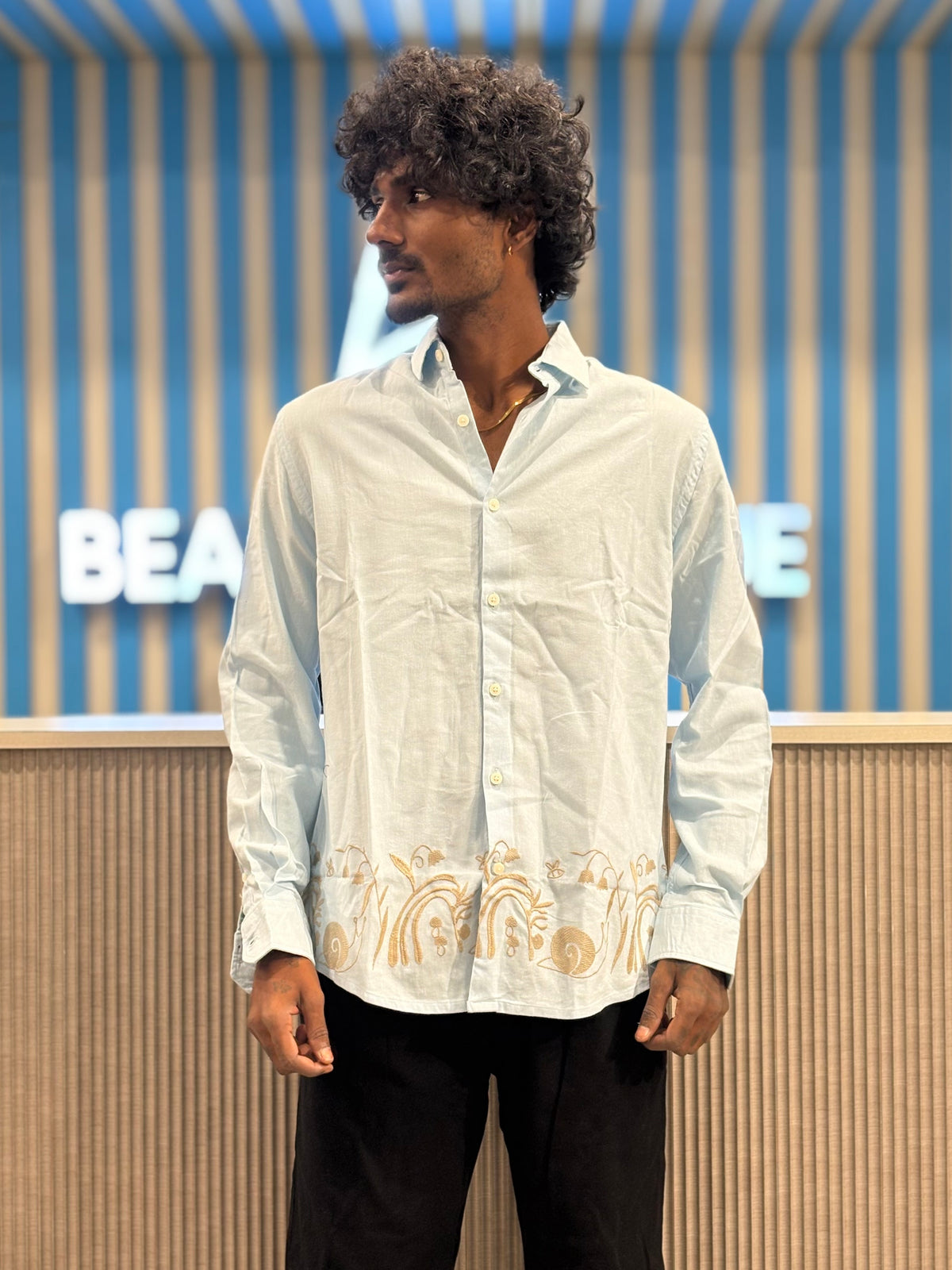 Light Blue Bottom Embroidery Shirt