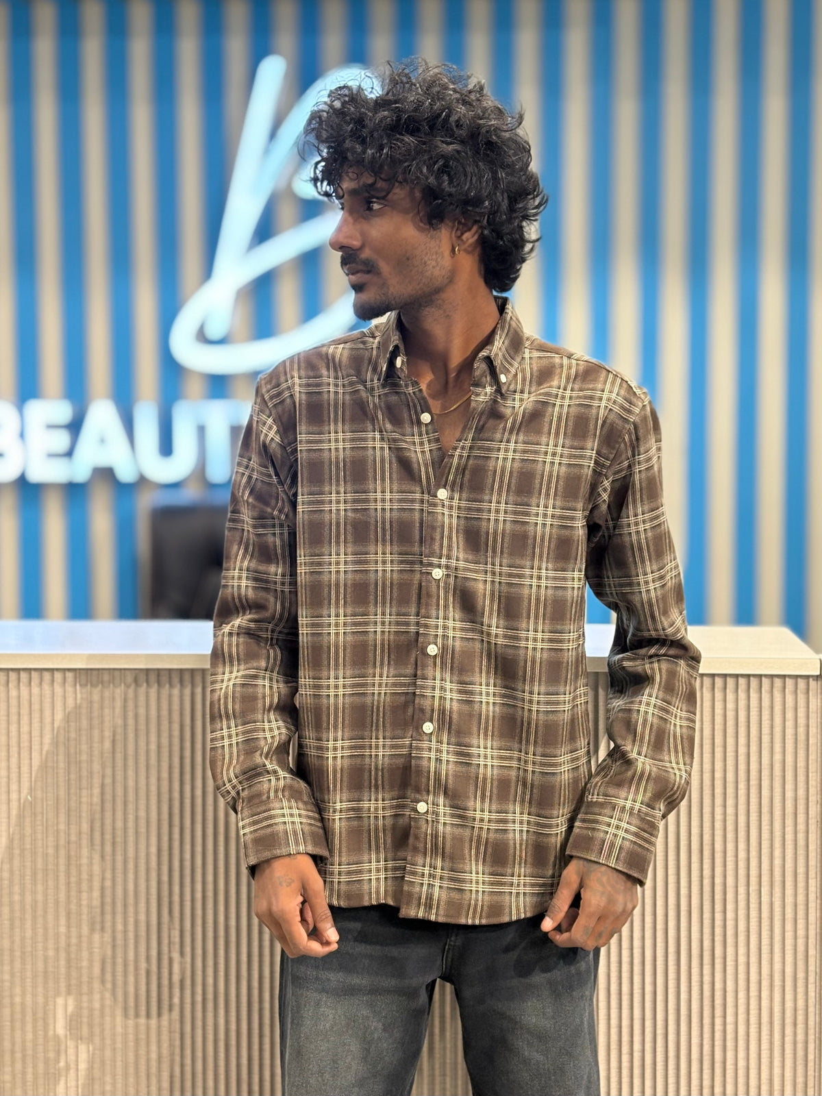 Brown Imported Flannel Checked Shirt