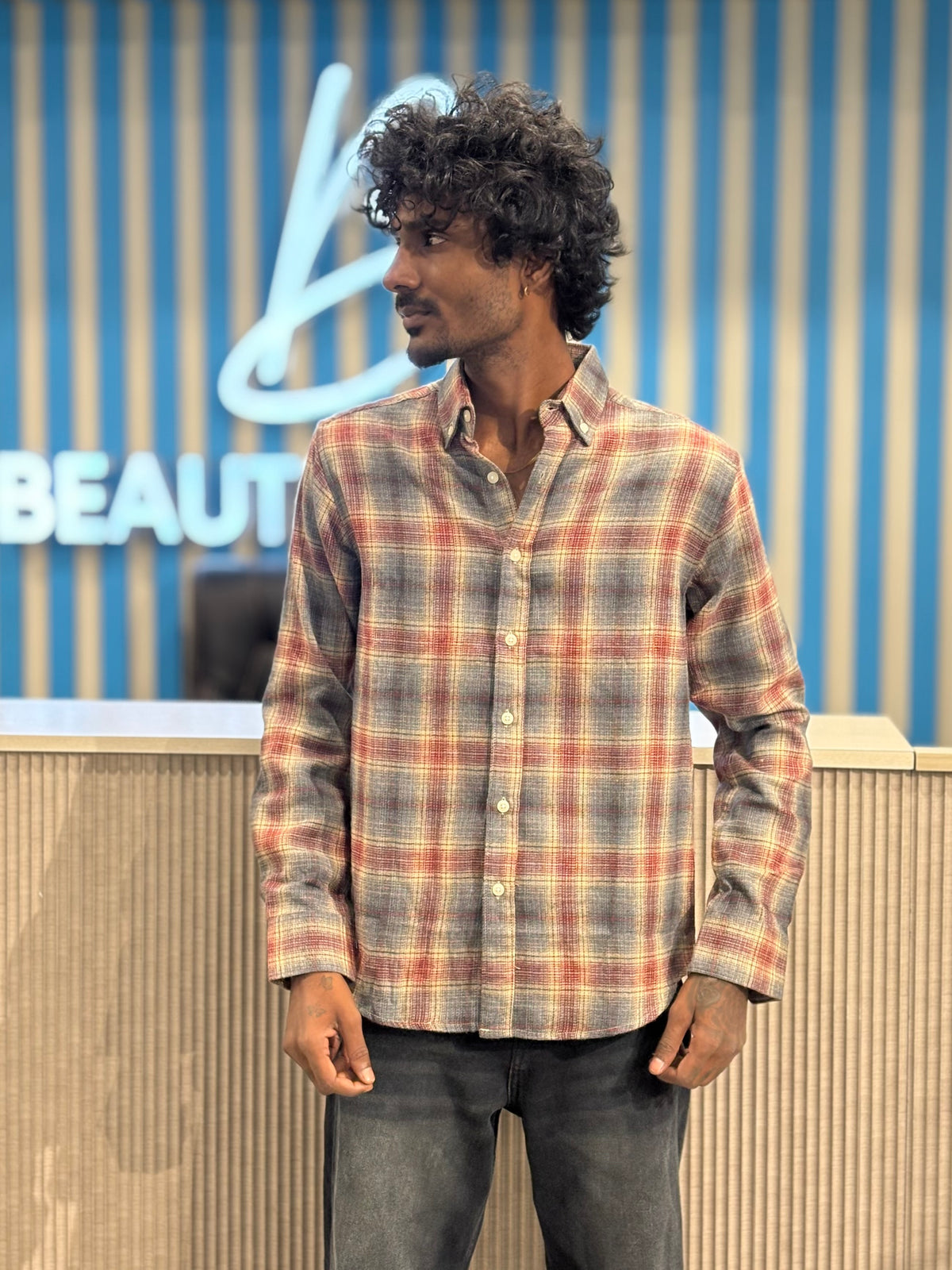 Red And Blue Imported Flannel Checked Shirt