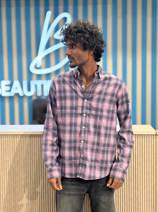 Pink And Blue Imported Flannel Checked Shirt