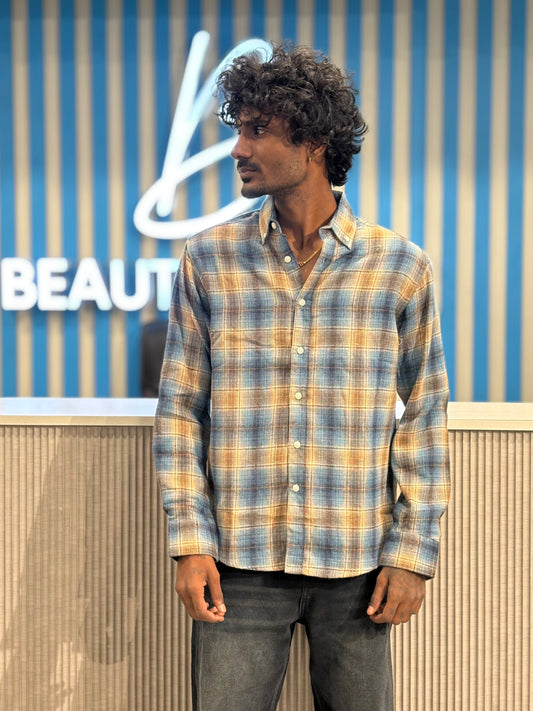 Blue And Yellow Imported Flannel Checked Shirt