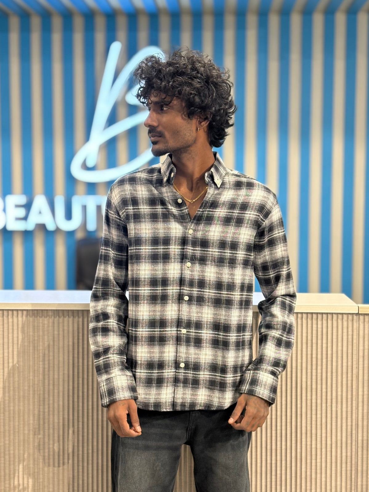 Black Imported Flannel Checked Shirt