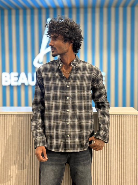 Black Imported Flannel Checked Shirt