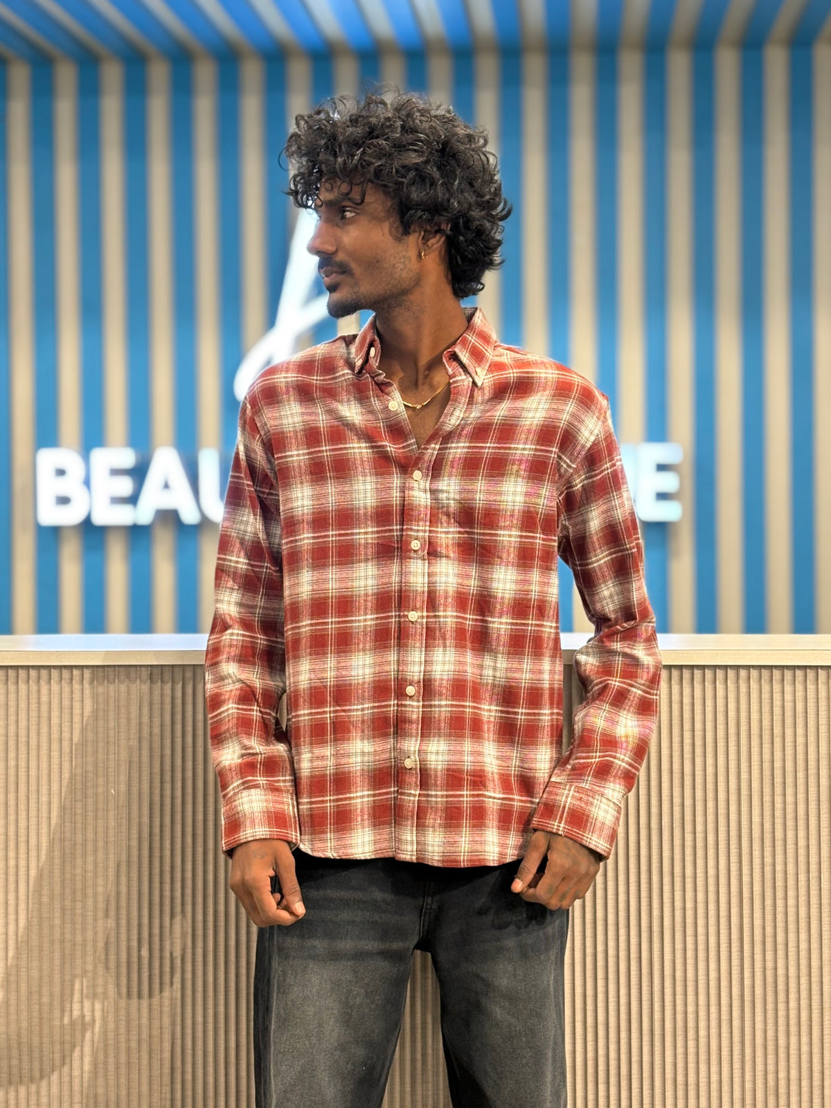 Red Imported Flannel Checked Shirt