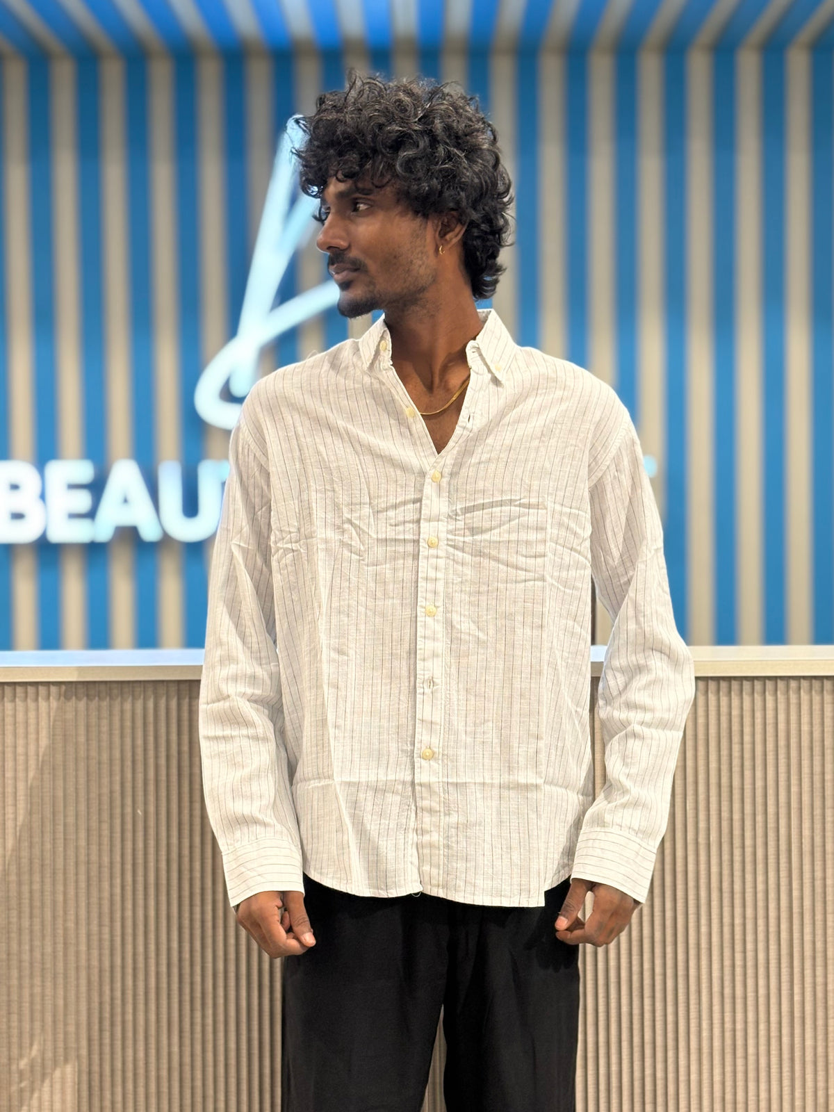 White Linen Striped Shirt