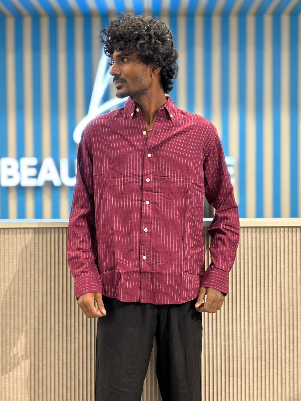 Pink Linen Striped Shirt