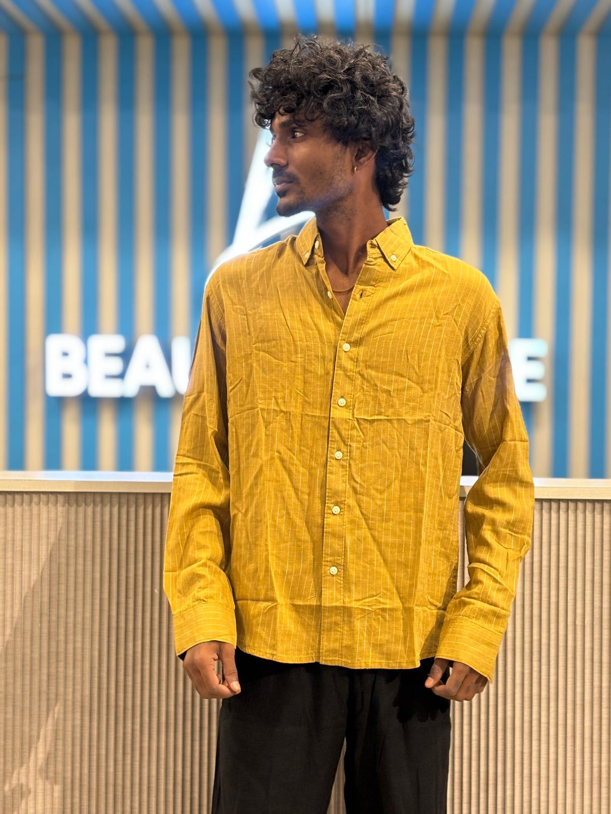 Yellow Linen Striped Shirt