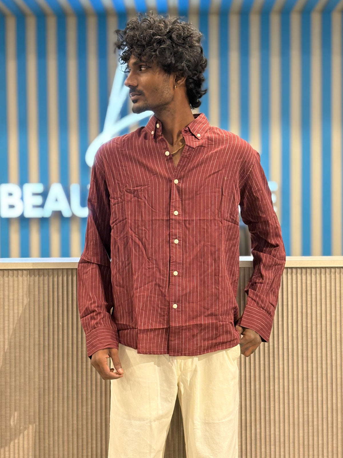 Red Linen Striped Shirt