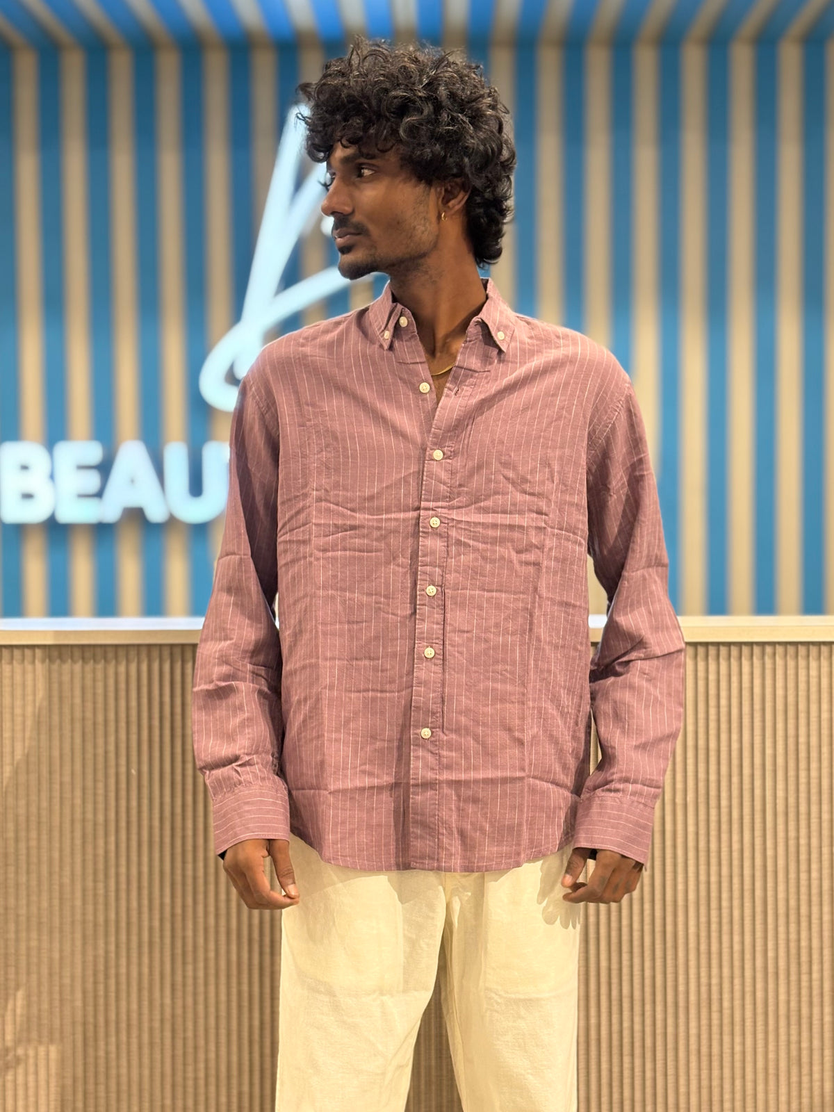 Pink Linen Striped Shirt